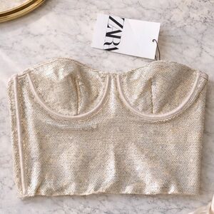 Zara Sequin Corset Bra Top in Champagne